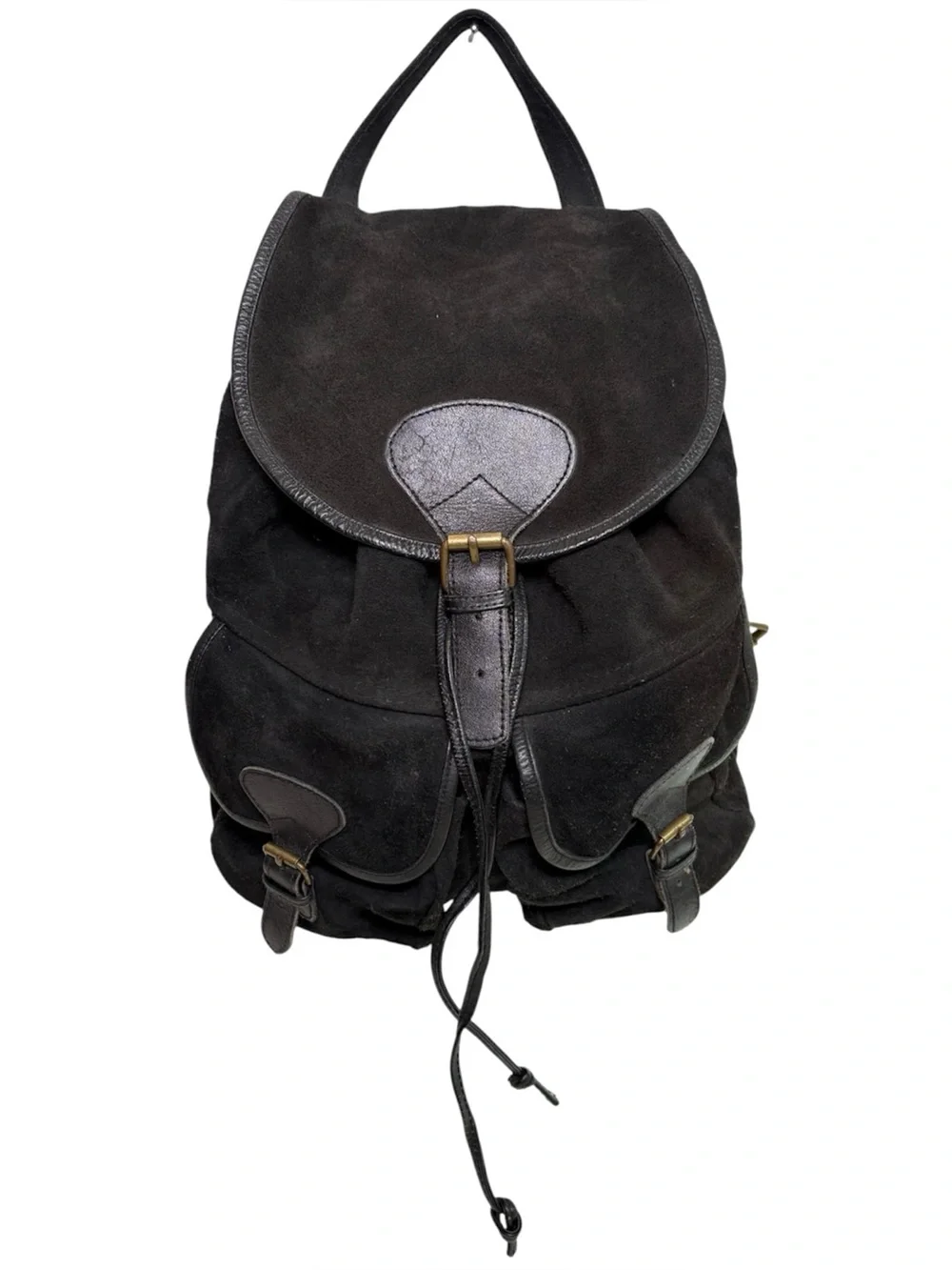 Vintage Handmade in Pakistan Genuine Suede Leather Buckle Drawstring Backpack